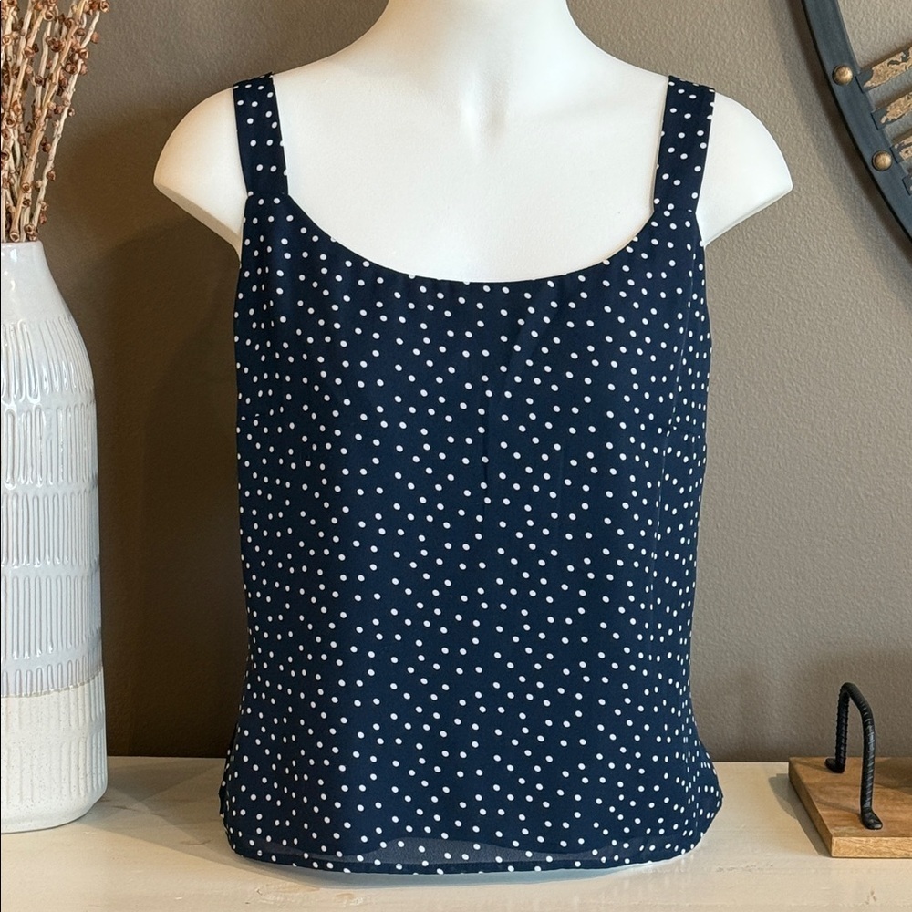 KARIN STEVENS Vintage Navy & White Polka Dot Sleeveless Top Camisole Size 16